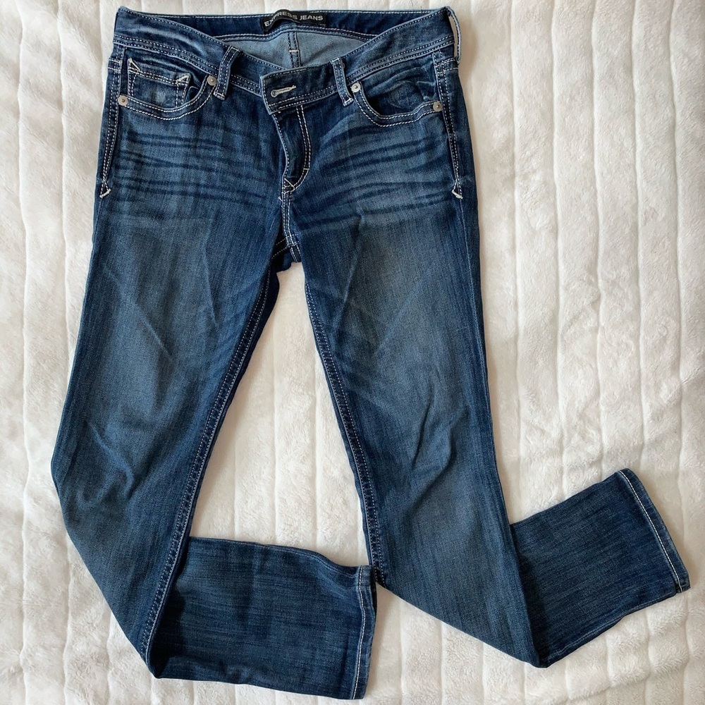 Express Skinny Low Rise Medium Wash Jeans